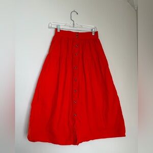 Vibrant Red A-Line Button Skirt